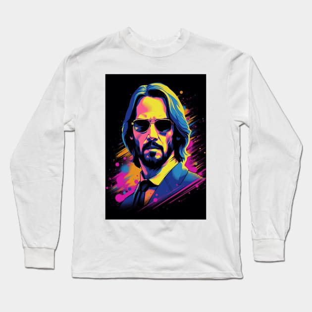 John Wick Portrait Colorful Art Long Sleeve T-Shirt by Iconic Threads